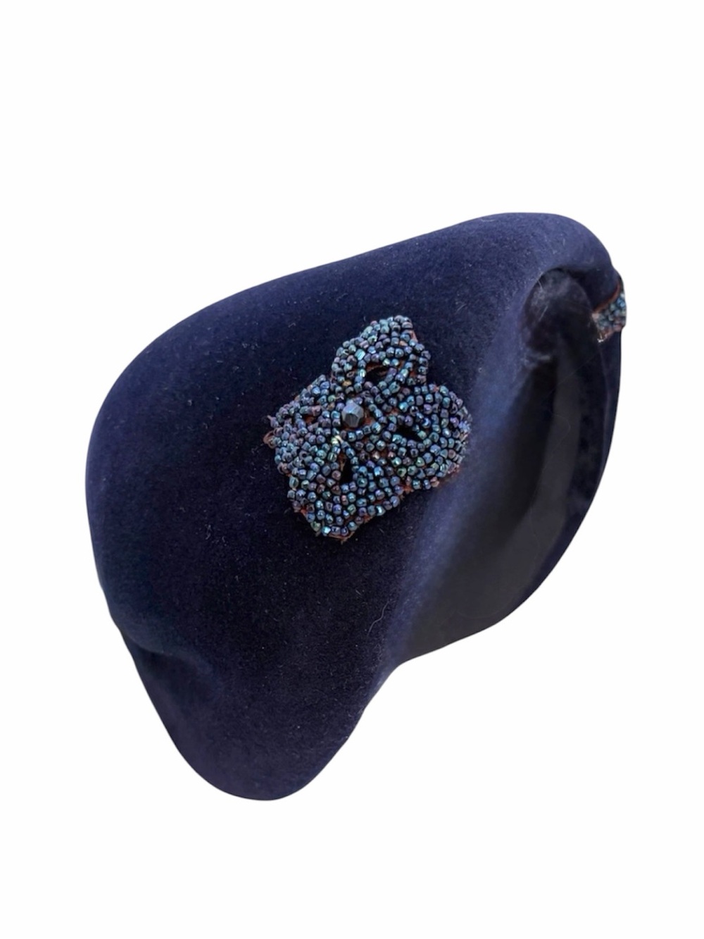 Vintage 1950s Merrimac Peachbloom Navy Velour Crescent Half Hat